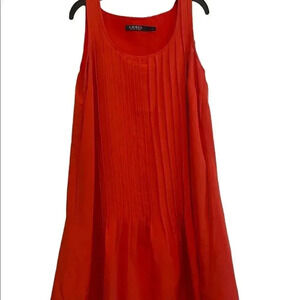 Ralph Lauren Women's Red Orange Sleeveless Pleated Dress